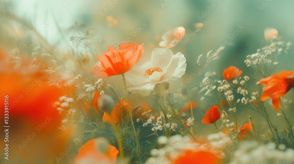 Obraz premium Vibrant Wildflowers in a Meadow with Soft Focus and Dreamy Effect