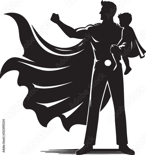 Heroic Dad Superhero Silhouette Vector illustration