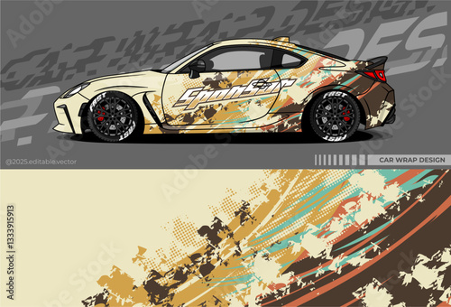 Car wrap design vector with special retro or vintage colour. Abstract decal livery. Sticker vinyl body car. Suitable for racing, drift, rally or daily use  photo
