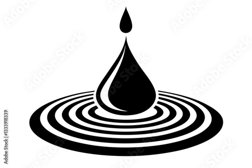 Water droplet with ripples minimalist vector design.