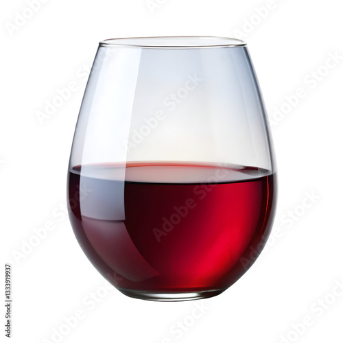 Stemless wineglass with red wine isolated on transparent background  
