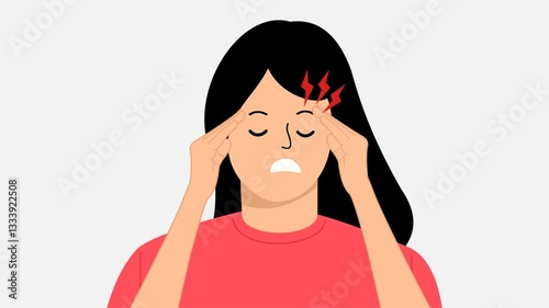 dizzy woman with throbbing head. female suffering from headache