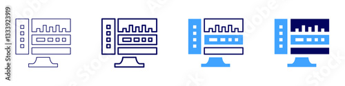 Audio editing icon in 4 different styles. Thin Line, Line, Bold Line, Duotone. Duotone style. Editable stroke