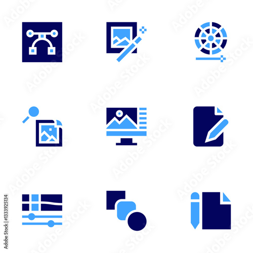 Edit icon set. Bold style. Duotone colors. create, writing, dodge, photo editing, edit, editing, blend, vector, color