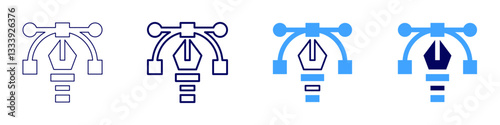 Pen tool icon in 4 different styles. Thin Line, Line, Bold Line, Duotone. Duotone style. Editable stroke