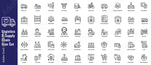 Logistics & Supply Chain Icons – Transport, Warehouse, Freight, Delivery, Inventory. Logistics Icon Set. Logistics Vector Icon Sets.