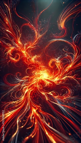 Fiery tendrils extend outward, glowing in intense reds and oranges, creating a dynamic background and wallpaper
