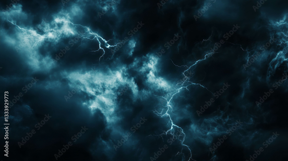 Dramatic stormy overlay effect with lightning on dark background for atmospheric design