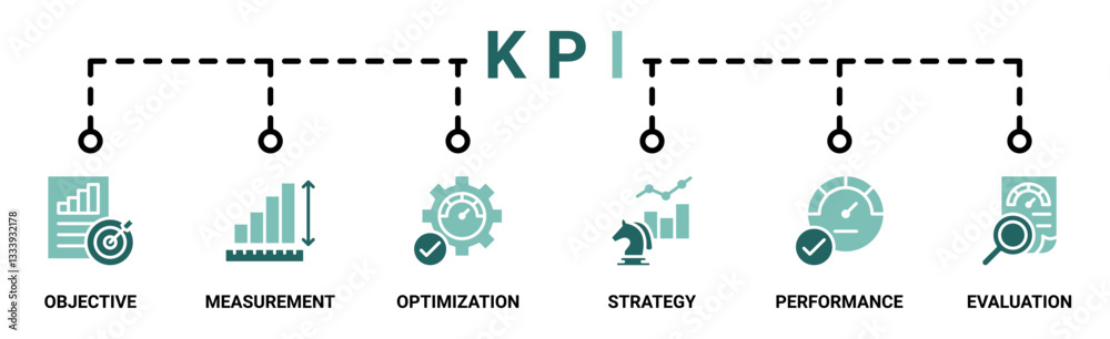 KPI banner web icon vector illustration concept for key performance indicator in the business metrics with an icon of objective, measurement, optimization, strategy, performance, and evaluation KPI banner web icon vector illustration concept for key performance indicator in the business metrics with an icon of objective, measurement, optimization, strategy, performance, and evaluation