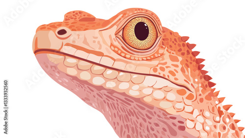 A detailed close-up illustration of a lizard's head and neck. The lizard is predominantly orange with varying shades and textures in its skin.  The image showcases intricate detail in the scales,