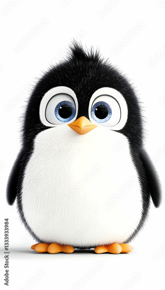 Obraz premium Cute cartoon penguin against white background. Possible use for children's book illustrations