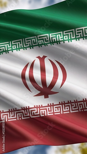 Iran Flag Waving in the Wind – Realistic Texture & Dynamic Motion, waving Iran flag, Iranian national flag, Iran pride flag, Iran national colors, Iran tricolor flag, textured Iran flag,

