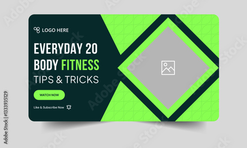 Body fitness social media web banner and youtube thumbnail design, editable vector eps 10 file format