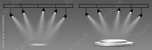 Spotlight and stage light, lighting effects. On a transparent background.