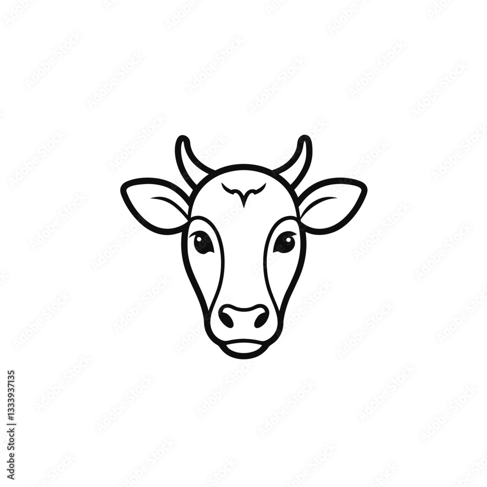 cow head line art on white background cow head line art on white background