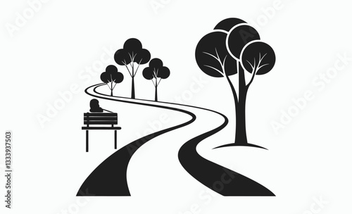 Park path silhouette vector, park path silhouette flat design 