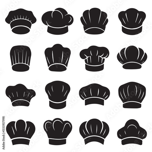Set of Vector Chef Hat Silhouettes - Different Types of Culinary Headwear Icons