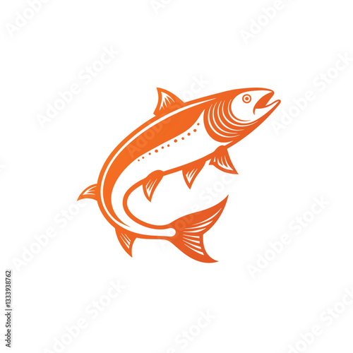 salmon fish line art on white background