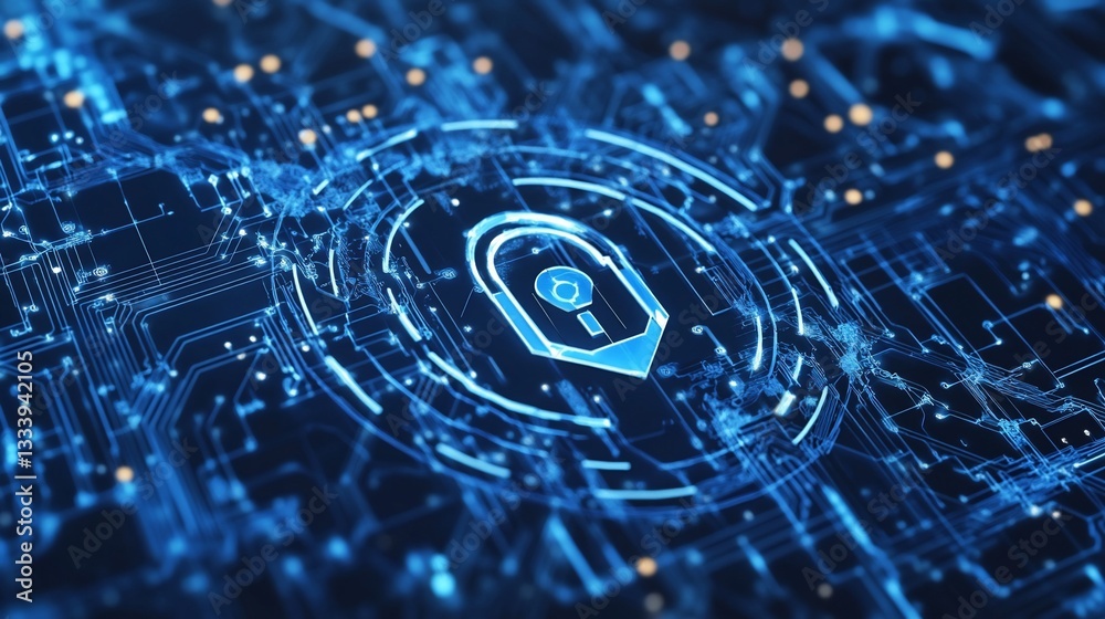 Fototapeta premium Abstract digital circuit board with a padlock symbol for security concept