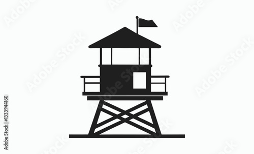 Lifeguard tower silhouette, Lifeguard tower Silhouette vector, Safeguard tower black on a white background.