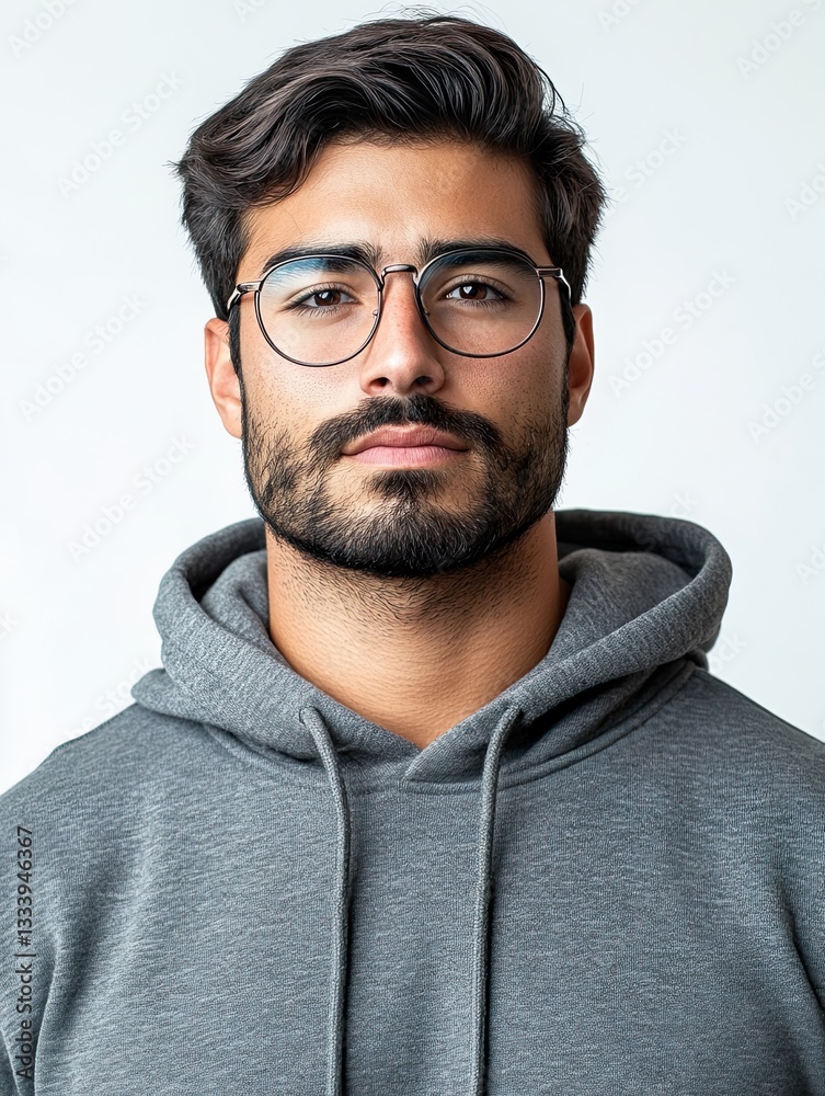 Hispanic Man with Trimmed Beard Glasses Professional Portrait for Business Marketing and Advertising
