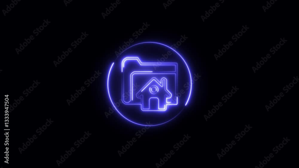 Glowing neon Property portfolio icon animation.Briefcase on house icon symbol.Home office linear icon. Working at home. Glowing neon Property portfolio icon animation.Briefcase on house icon symbol.Home office linear icon. Working at home.