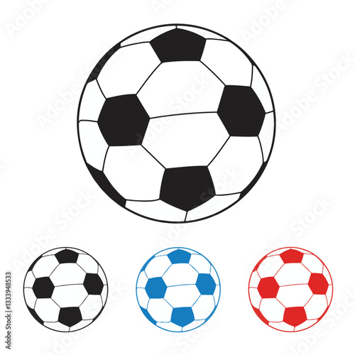 Set Sports Ball Collection Featuring Classic Soccer Ball Styles with Black and White Football Design in Different Angles and Details
