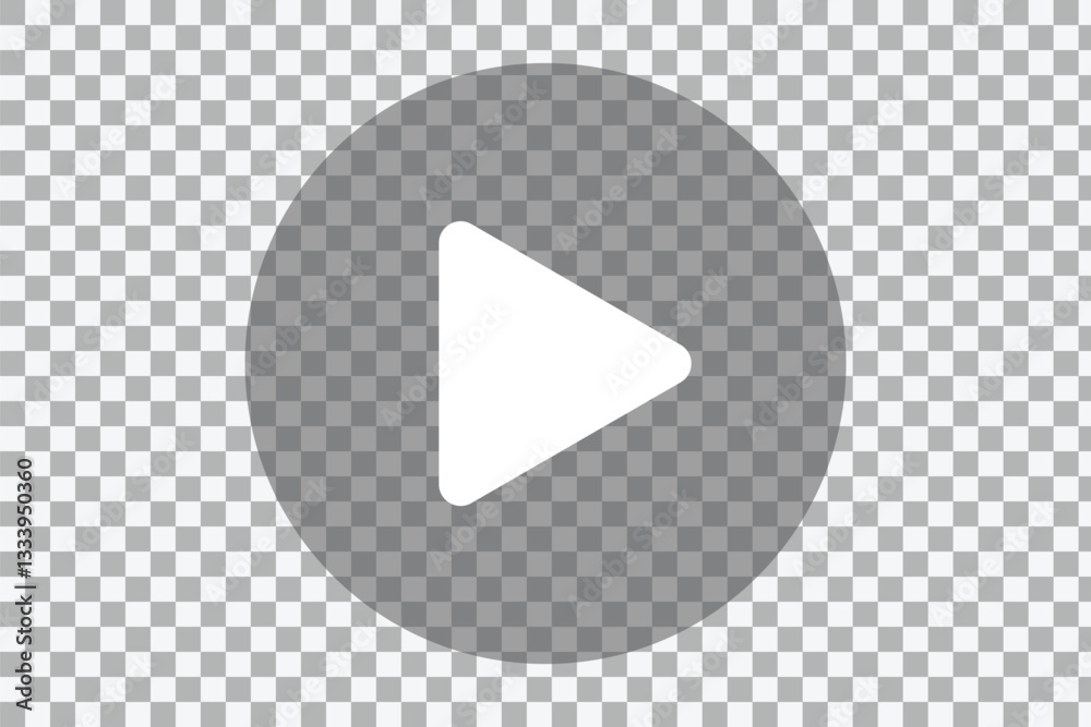 Semi-transparent black play button on transparent background. Play button icon. Video and audio player symbol. Start symbol, web media interface play sign. Vector illustration.