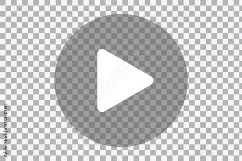 Semi-transparent black play button on transparent background. Play button icon. Video and audio player symbol. Start symbol, web media interface play sign. Vector illustration.