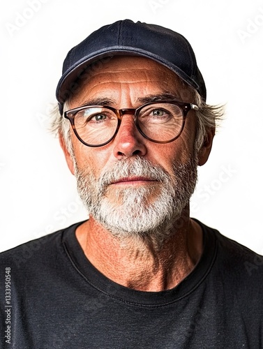 Portrait of a Man with Weathered Face Glasses and Baseball Cap