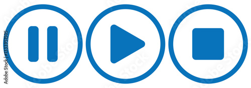 Media player icons. Play button icons on transparent background. Media player control icon set, interface multimedia symbols and audio, media player buttons. 