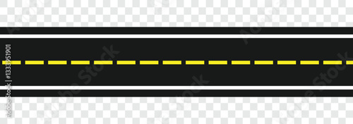 Winding road. Traveling along a curved highway. Asphalt pathway on transparent background. Road direction, route way. vector illustration