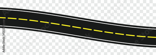 Winding road. Traveling along a curved highway. Asphalt pathway on transparent background. Road direction, route way. vector illustration