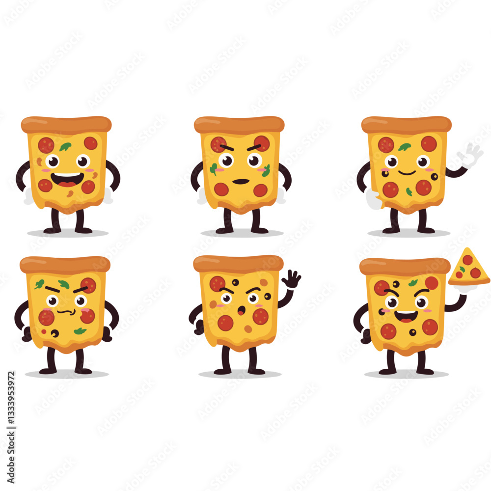 Set Cute Pizza Characters with Funny Faces and Expressions Including Spicy Pepperoni Hawaiian Slice and Mustache Cartoon Design
Set Cute Pizza Characters with Funny Faces and Expressions Including Spicy Pepperoni Hawaiian Slice and Mustache Cartoon Design