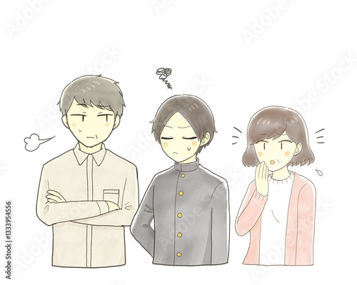 悪い雰囲気の両親と男子学生