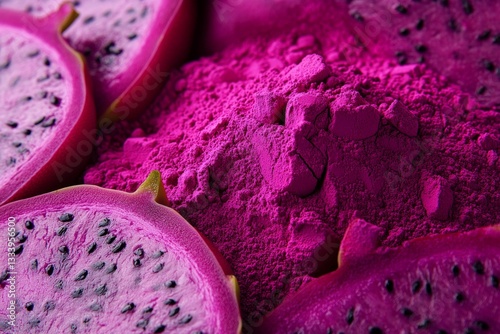 Wallpaper Mural Vibrant pink powder surrounds sliced dragon fruit Torontodigital.ca