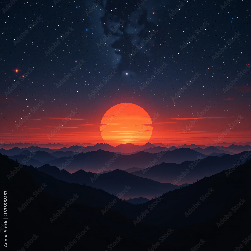 Fototapeta premium Sunrise and sunset over the mountains with a colorful sky