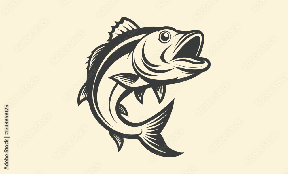Large mouth bass fish vector, large mouth bass fish vintage vector graphic Large mouth bass fish vector, large mouth bass fish vintage vector graphic
