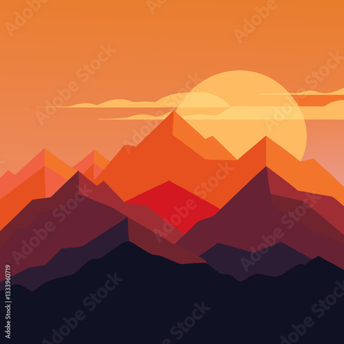 Minimalist Mountain Range – Layered Silhouettes at Peaceful Sunrise Vector Design