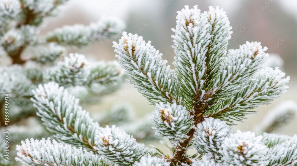 Frosted Pine Branches with Snowy Limbs Against a Winter Background Frosted Pine Branches with Snowy Limbs Against a Winter Background