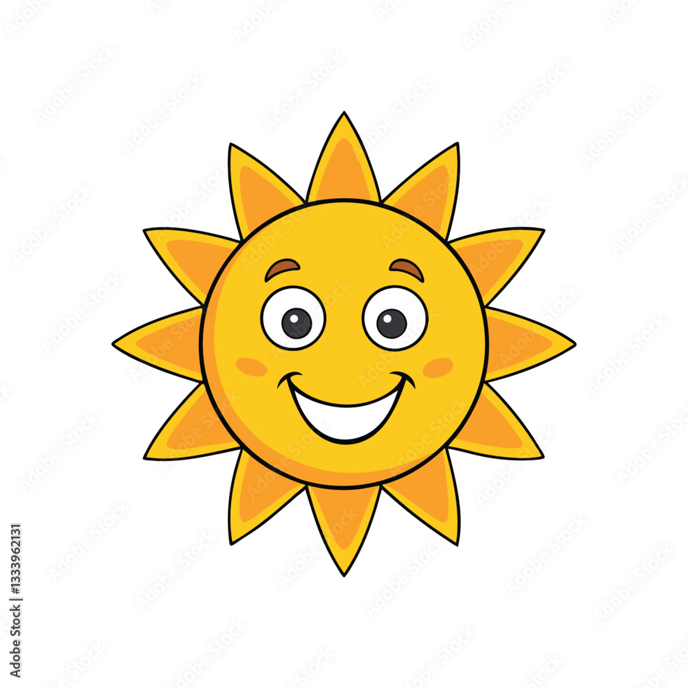 Vector cute smiling sun with face. Funny childish suns in flat design. Sun clip art Vector cute smiling sun with face. Funny childish suns in flat design. Sun clip art