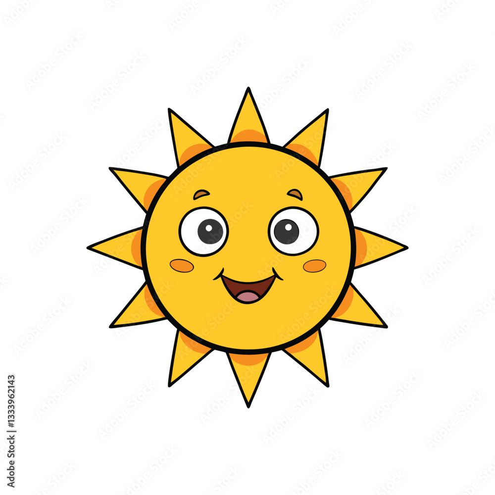 Vector cute smiling sun with face. Funny childish suns in flat design. Sun clip art Vector cute smiling sun with face. Funny childish suns in flat design. Sun clip art