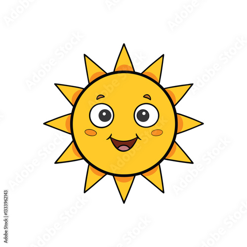 Vector cute smiling sun with face. Funny childish suns in flat design. Sun clip art