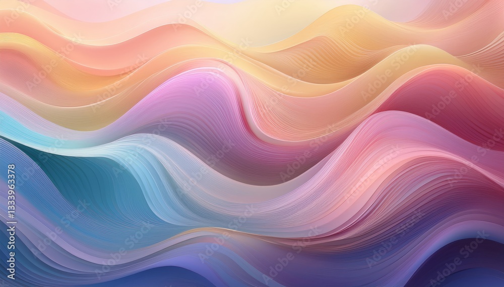 Soft gradient waves blending seamlessly, dreamy and smooth, muted color hue