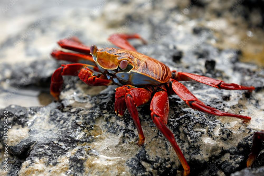 Red Rock Crab (Grapsus grapsus, aka Sally Lightfoot Crab). Garrapatero Beach, Santa Cruz, Galapagos Red Rock Crab (Grapsus grapsus, aka Sally Lightfoot Crab). Garrapatero Beach, Santa Cruz, Galapagos