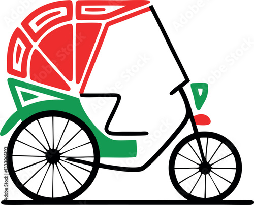 Simple vector graphic of a rickshaw in red and green colors.