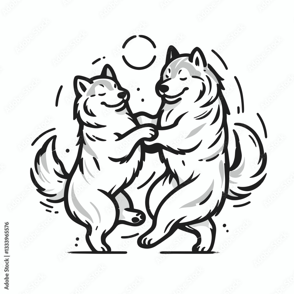Siberian Husky Couple dancing slowly a minimalist monochrome vector graphic for a Christmas holiday card Siberian Husky Couple dancing slowly a minimalist monochrome vector graphic for a Christmas holiday card