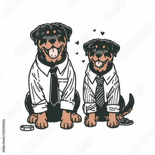 Rottweiler Dog Couple getting dressed up for a minimalist Christmas holiday graphic