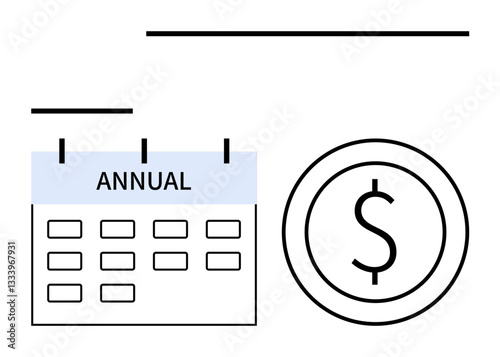 Calendar with Annual label next to a dollar sign, representing yearly budgeting, financial planning, payment schedules, and revenue goals. Ideal for finance, accounting, savings, investment