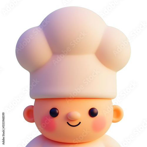 Cute boy with a chef hat and pink cheeks, isolated on white background